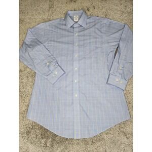 Brooks Brothers Blue-Yellow Checked 100% Cotton Mens Dress Shirt Regent Non-Iron